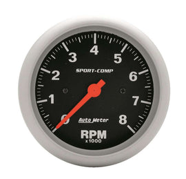 AutoMeter GAUGE; TACHOMETER; 3 3/8in.; 8K RPM; IN-DASH; SPORT-COMP