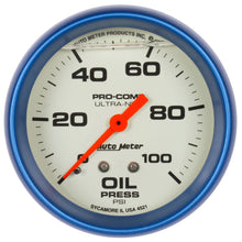Load image into Gallery viewer, AutoMeter GAUGE; OIL PRESS; 2 5/8in.; 100PSI; LIQUID FILLED MECH; GLOW IN DARK; ULTRA-NITE