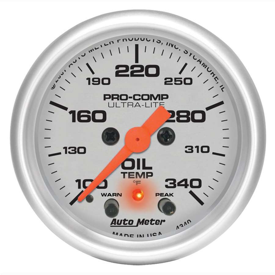 AutoMeter GAUGE; OIL TEMP; 2 1/16in.; 340deg.F; STEPPER MOTOR W/PEAK/WARN; ULTRA-LITE