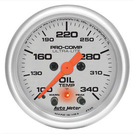 2-1/16in U/L Oil Temp Gauge w/Peak & Warning - AutoMeter 4340
