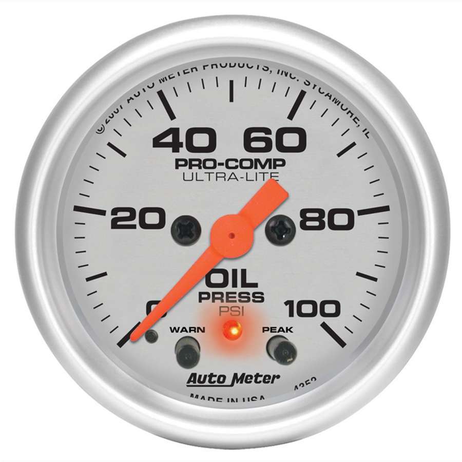 AutoMeter GAUGE; OIL PRESS; 2 1/16in.; 100PSI; DIGITAL STEPPER MOTOR W/PK/WRN; ULTRA-LITE