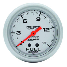 AutoMeter GAUGE; FUEL PRESSURE; 2 5/8in.; 15PSI; MECHANICAL; ULTRA-LITE