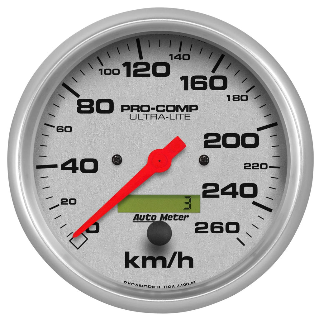 AutoMeter GAUGE; SPEEDOMETER; 5in.; 260KM/H; ELEC. PROG. W/LCD ODO; ULTRA-LITE
