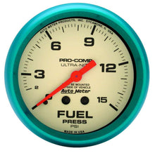 Load image into Gallery viewer, AutoMeter GAUGE; FUEL PRESS; 2 5/8in.; 15PSI; MECH.; GLOW IN THE DARK; ULTRA-NITE