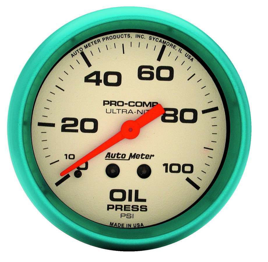 AutoMeter GAUGE; OIL PRESS; 2 5/8in.; 100PSI; MECH.; GLOW IN THE DARK; ULTRA-NITE