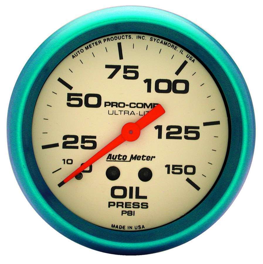 AutoMeter GAUGE; OIL PRESS; 2 5/8in.; 150PSI; MECH.; GLOW IN THE DARK; ULTRA-NITE