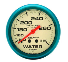 Load image into Gallery viewer, AutoMeter GAUGE; WATER TEMP; 2 5/8in.; 140-280deg.F; MECH.; GLOW IN THE DARK; ULTRA-NITE
