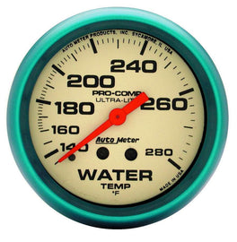 AutoMeter GAUGE; WATER TEMP; 2 5/8in.; 140-280deg.F; MECH.; 4FT.; GLOW IN DARK; ULTRA-NITE