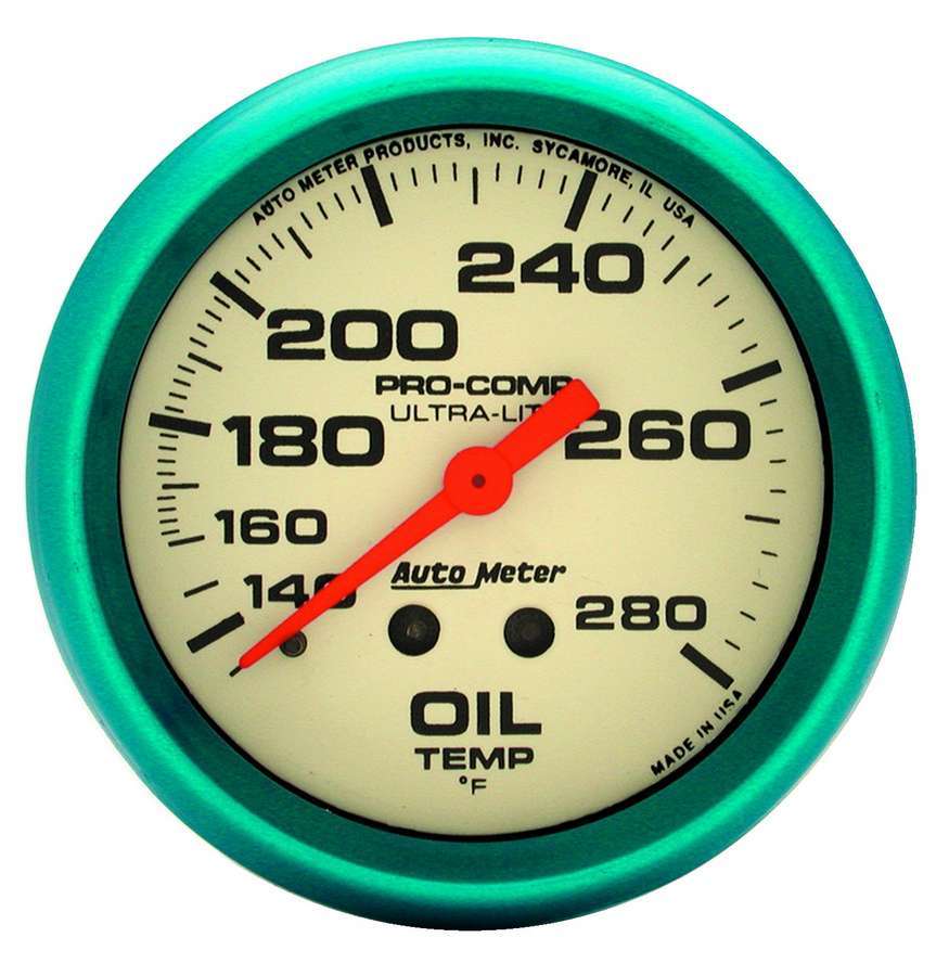 AutoMeter GAUGE; OIL TEMP; 2 5/8in.; 140-280deg.F; MECH.; GLOW IN THE DARK; ULTRA-NITE