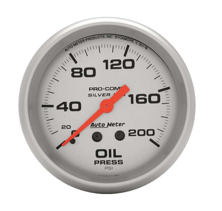 AutoMeter GAUGE; OIL PRESS; 2 5/8in.; 200PSI; LIQUID FILLED MECH; ULTRA-LITE