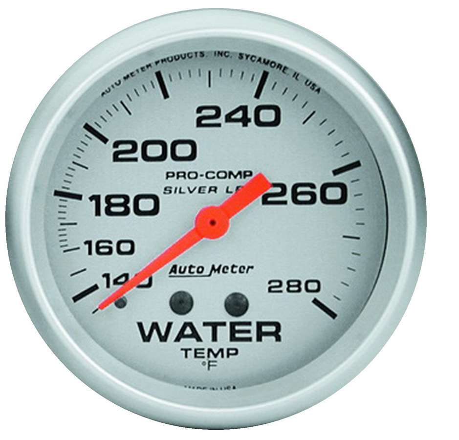 AutoMeter GAUGE; WATER TEMP; 2 5/8in.; 140-280deg.F; LIQUID FILLED MECH; ULTRA-LITE