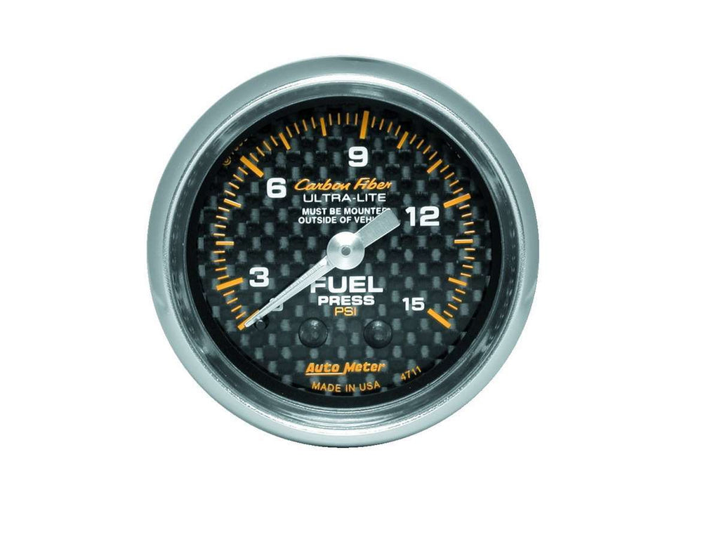 AutoMeter GAUGE; FUEL PRESSURE; 2 1/16in. 0-15PSI; MECHANICAL; CARBON FIBER