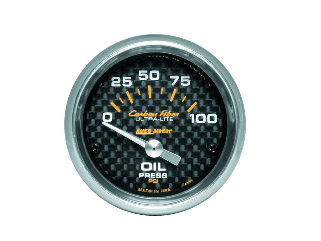 AutoMeter GAUGE; OIL PRESSURE; 2 1/16in.; 100PSI; ELECTRIC; CARBON FIBER