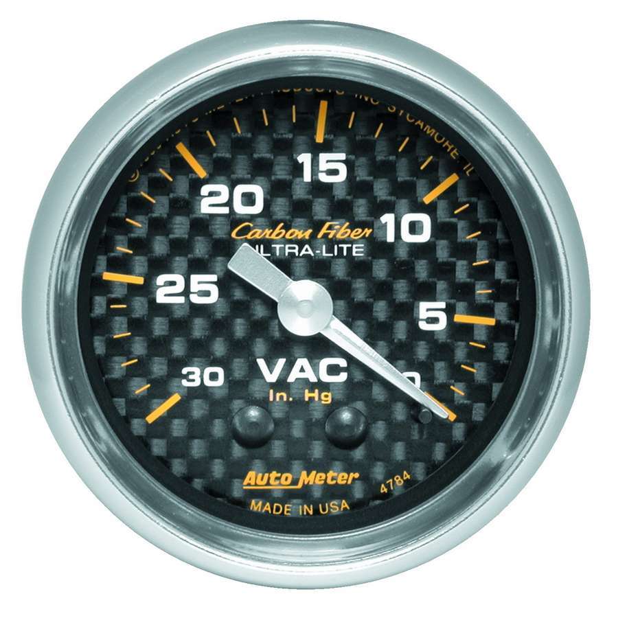AutoMeter GAUGE; VACUUM; 2 1/16in.; 30INHG; MECHANICAL; CARBON FIBER