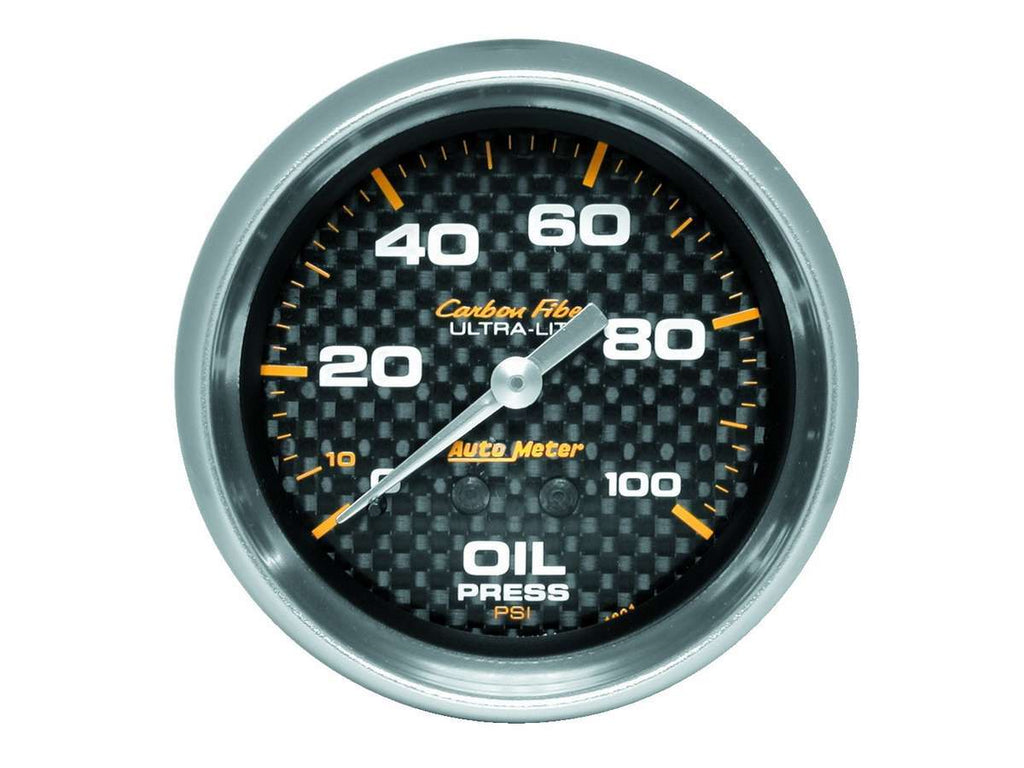 AutoMeter GAUGE; OIL PRESSURE; 2 5/8in.; 100PSI; MECHANICAL; CARBON FIBER