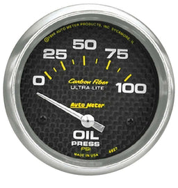 AutoMeter GAUGE; OIL PRESSURE; 2 5/8in.; 100PSI; ELECTRIC; CARBON FIBER
