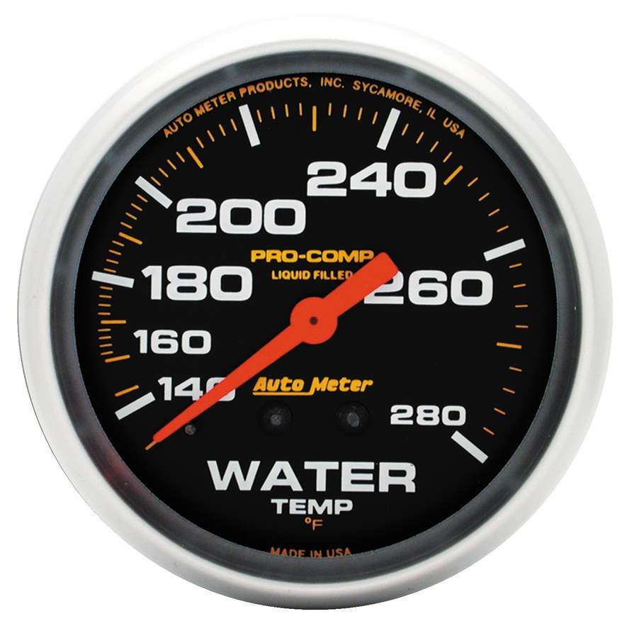 AutoMeter GAUGE; WATER TEMP; 2 5/8in.; 140-280deg.F; LIQUID FILLED MECH; PRO-COMP
