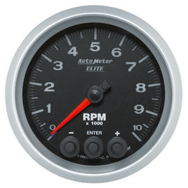 AutoMeter GAUGE; TACH; 3 3/8in.; 10K RPM; IN-DASH W/SHIFT LIGHT/PEAK MEM; ELITE