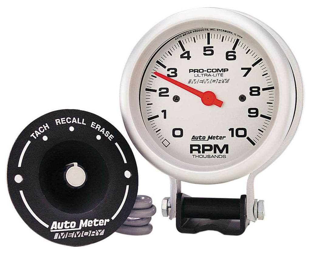 AutoMeter GAUGE; TACHOMETER; 3 3/4in.; 10K RPM; PEDESTAL W/PEAK MEMORY; ULTRA-LITE
