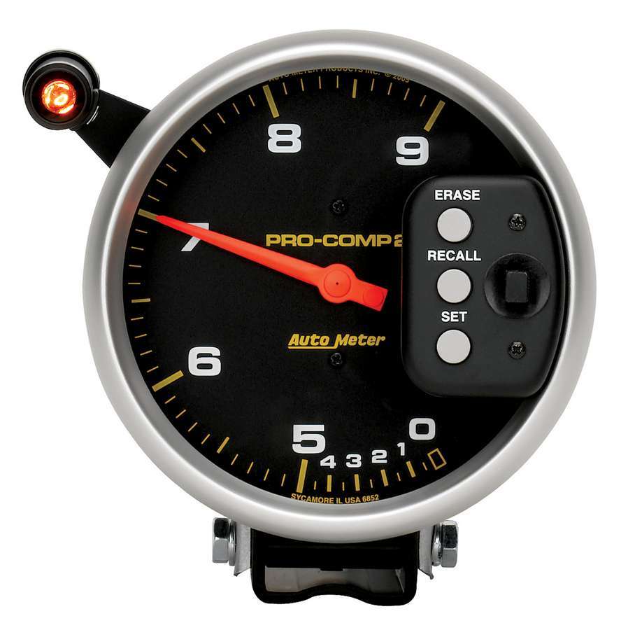 AutoMeter GAUGE; TACH; 5in.; 9K RPM; PEDESTAL DUAL RANGE W/QUICK LITE/PEAK MEM; PRO-COMP