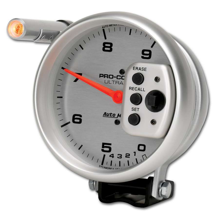 AutoMeter GAUGE; TACH; 5in.; 9K RPM; PEDESTAL W/QUICK LITE; DUAL RANGE W/PEAK MEMORY; UL
