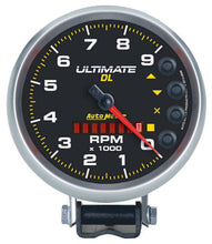 Load image into Gallery viewer, AutoMeter GAUGE; TACH; 5in.; 9K RPM; PEDESTAL; DATALOGGING; ULTIMATE DL PLAYBACK; BLACK