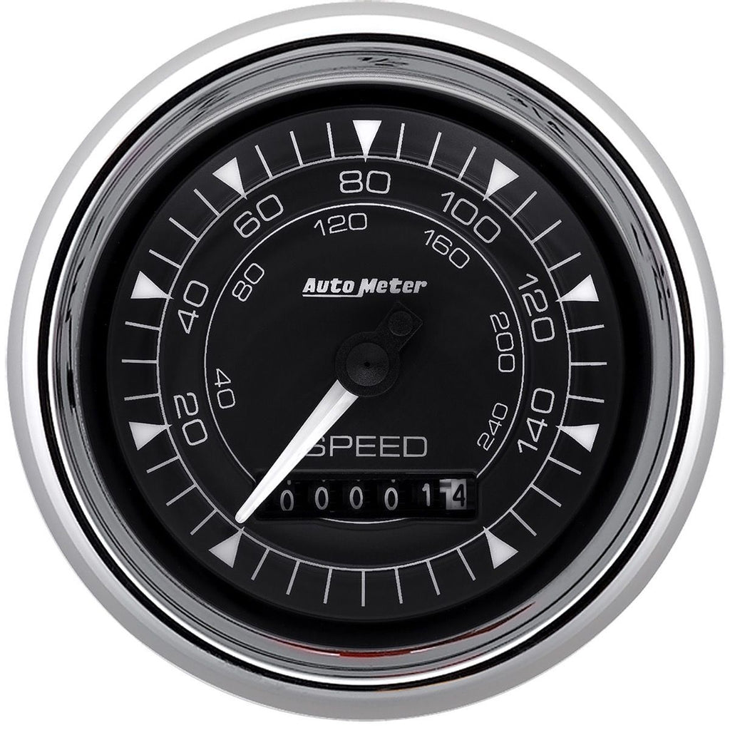 AutoMeter GAUGE; SPEEDOMETER; 3 3/8in.; 160MPH; ELEC. PROGRAMMABLE; CHRONO CHROME