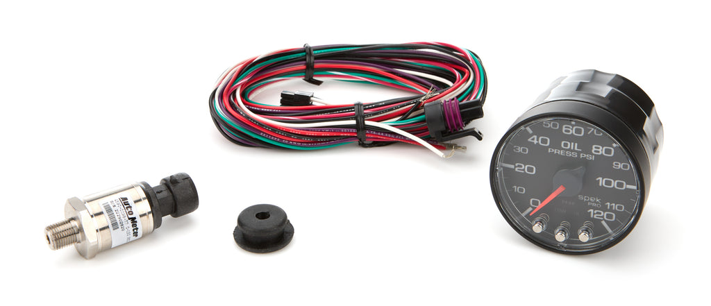 AutoMeter GAUGE; OIL PRESS; 2 1/16in.; 120PSI; STEPPER MOTOR W/PEAK/WARN; BLK/BLK; SPEK