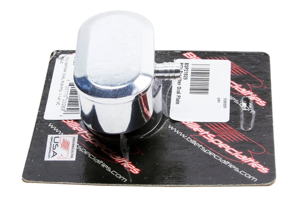 PCV Breather Oval Plain Polished- 1 1/4in - Billet Specialties 21929