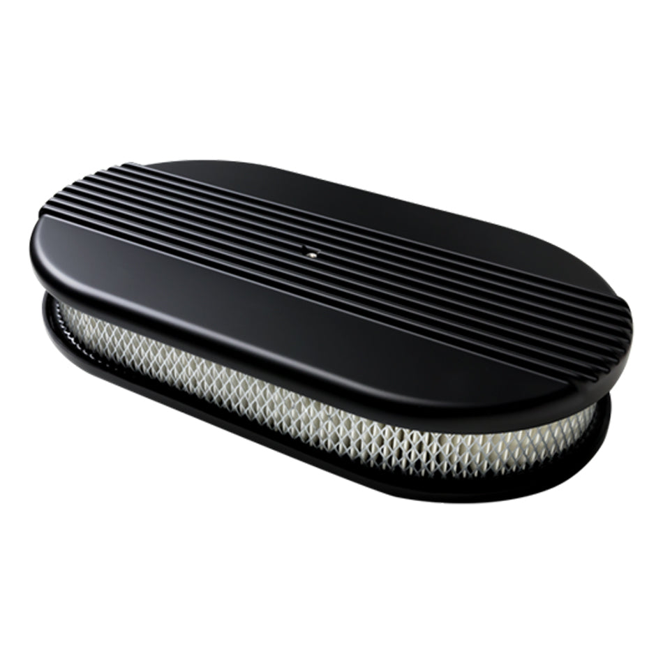Air Cleaner Large Oval Ribbed Black - Billet Specialties BLK15640