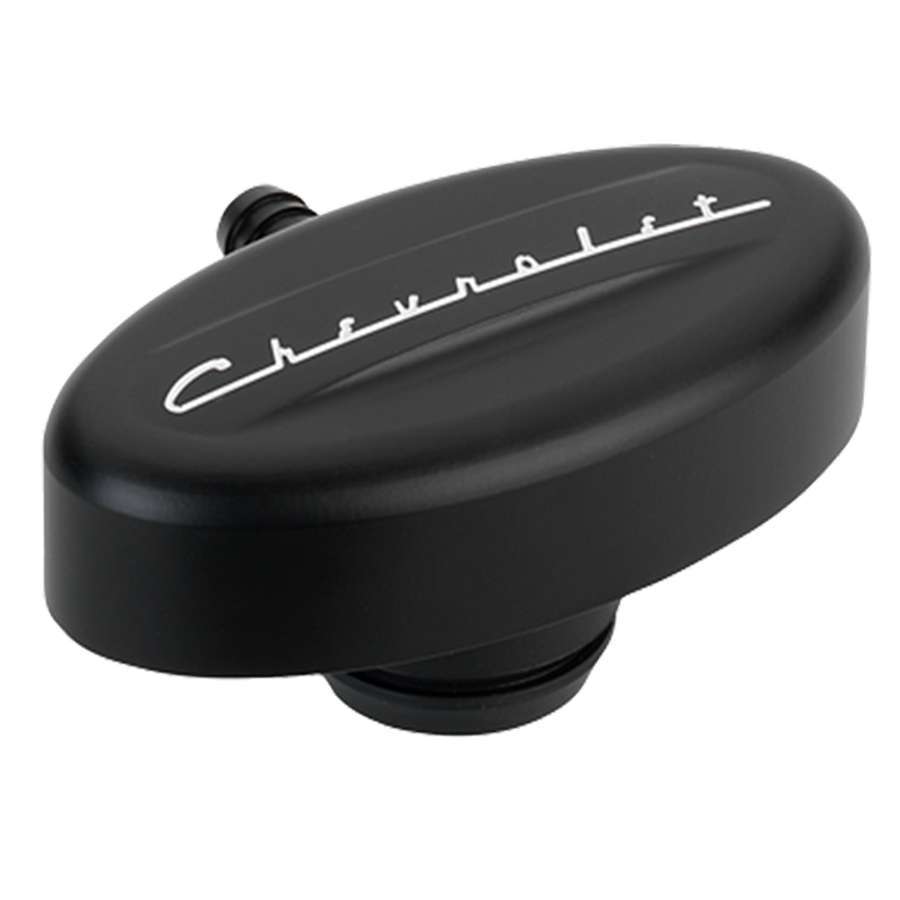 PCV Breather 1-1/4in VC Retro Black Chevrolet - Billet Specialties BLK21923