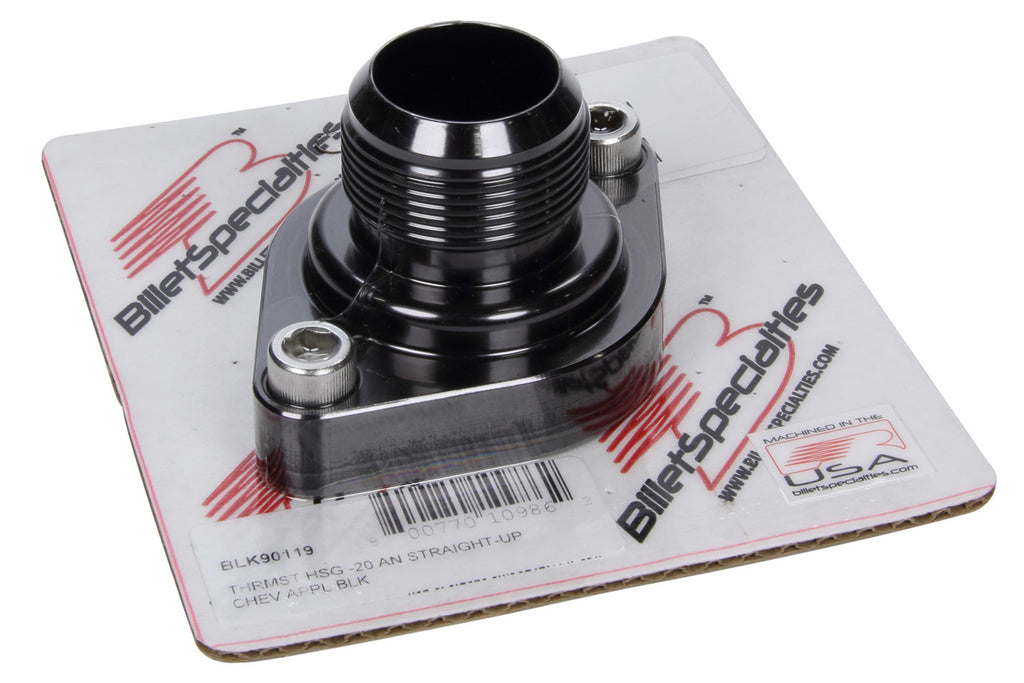 Thermostat Housing -20AN Straight Up Chevy Black - Billet Specialties BLK90119