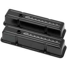 Load image into Gallery viewer, SBC Tall Valve Covers Chevrolet Script Black - Billet Specialties BLK95223