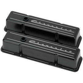 SBC Tall Valve Covers Chevrolet Script Black - Billet Specialties BLK95223