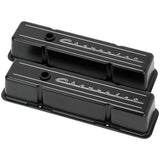 SBC Tall Valve Covers Chevrolet Script Black - Billet Specialties BLK95223