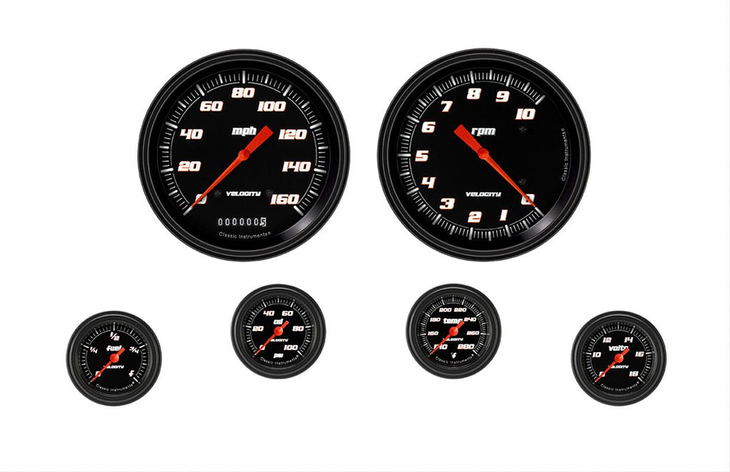 Velocity Black 6 Gauge Set 2-1/8 Full Sweep - Classic Instruments VS151BBLF