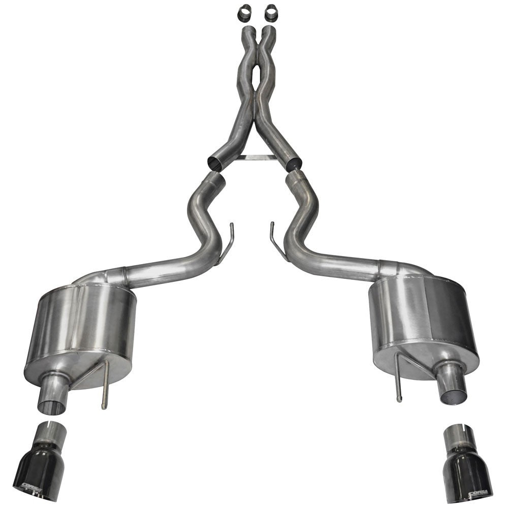 Corsa Performance 3.0in. Cat-Back Dual Rear Exit with Single 4.5in. Black PVD Pro-Series Tips