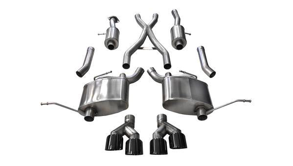 Corsa Performance 2.5in. Cat-Back Dual Rear Exit with Twin 4.0in. Black PVD Pro-Series Tips
