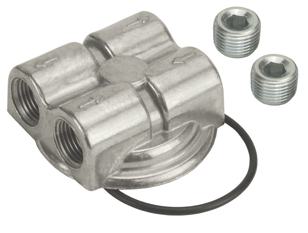 Derale Dual Side Ports Spin On Adapter with 1/2" NPT Ports and 3/4"-16 Filter Thread
