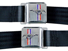 Load image into Gallery viewer, 64-73 Mustang Seat Belts w/Mustang Emblem - Scott Drake SB-BK-H