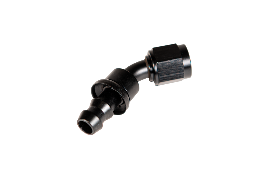 -6 45 Deg to Hose Barb Black Fleece Performance