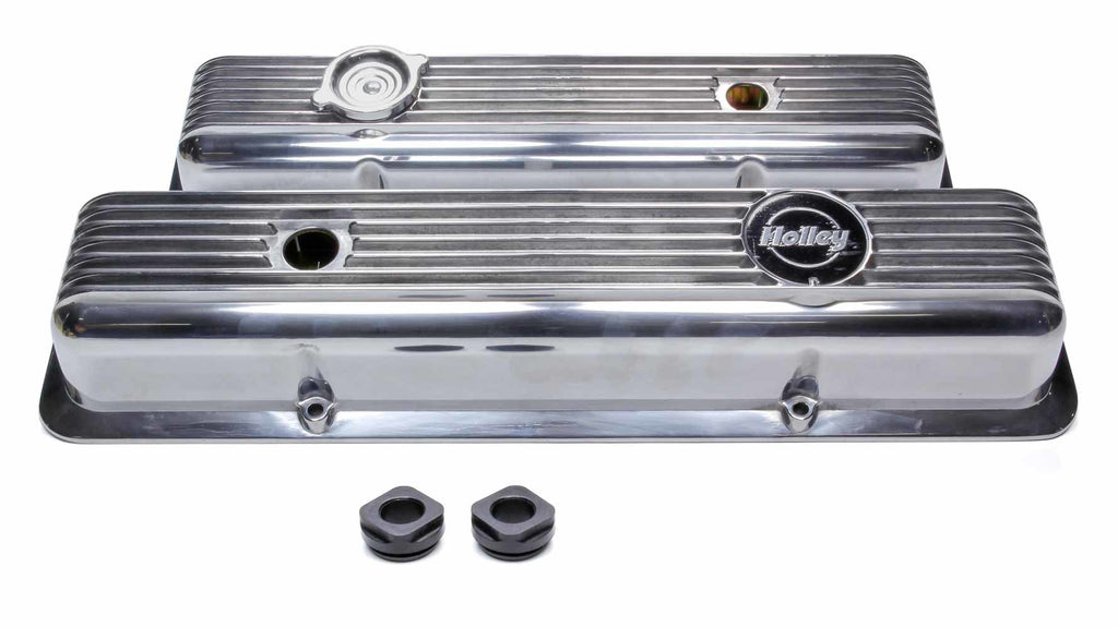 Holley Holley Valve Covers - Muscle Series - Finned - SBC - Polished