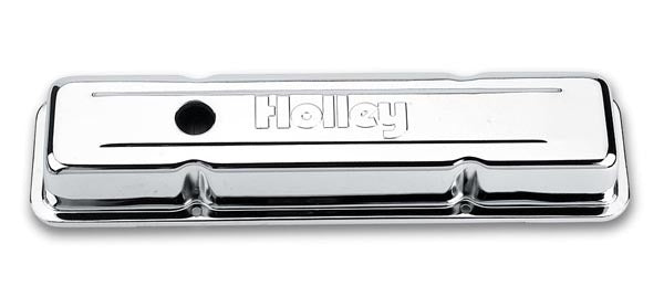 Holley Holley Embossed Valve Cover - SBC - Stamped Steel - Chrome