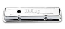 Load image into Gallery viewer, Holley Holley Embossed Valve Cover - SBC - Stamped Steel - Chrome