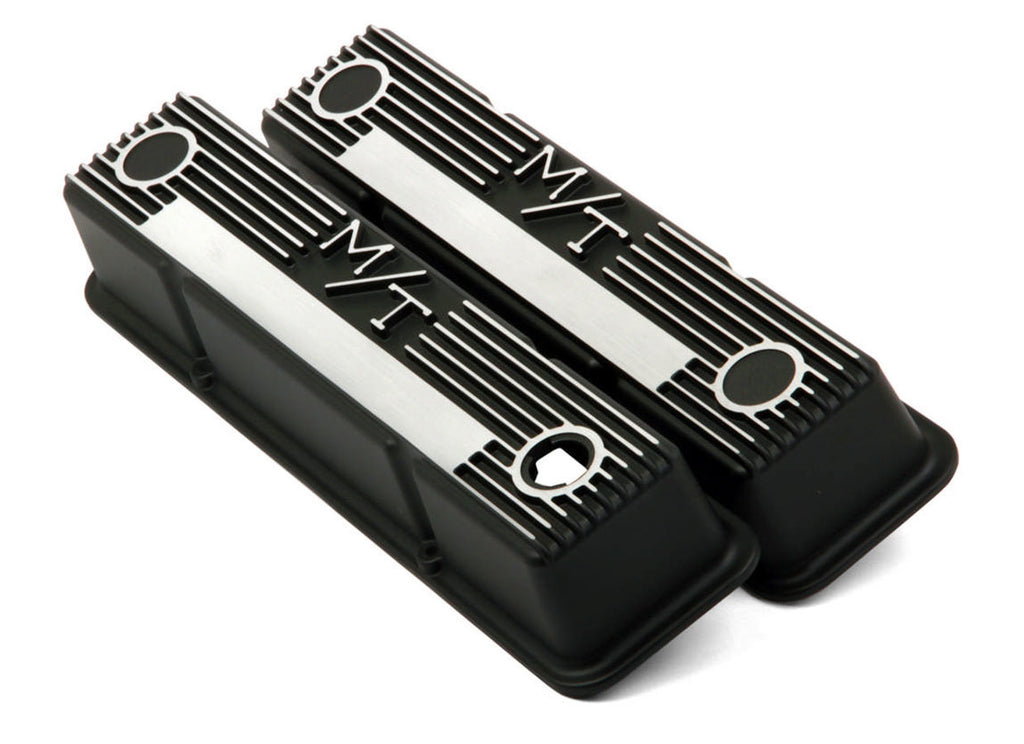 Holley Holley M/T Valve Covers - Vintage Style - Finned - SBC - Satin Black