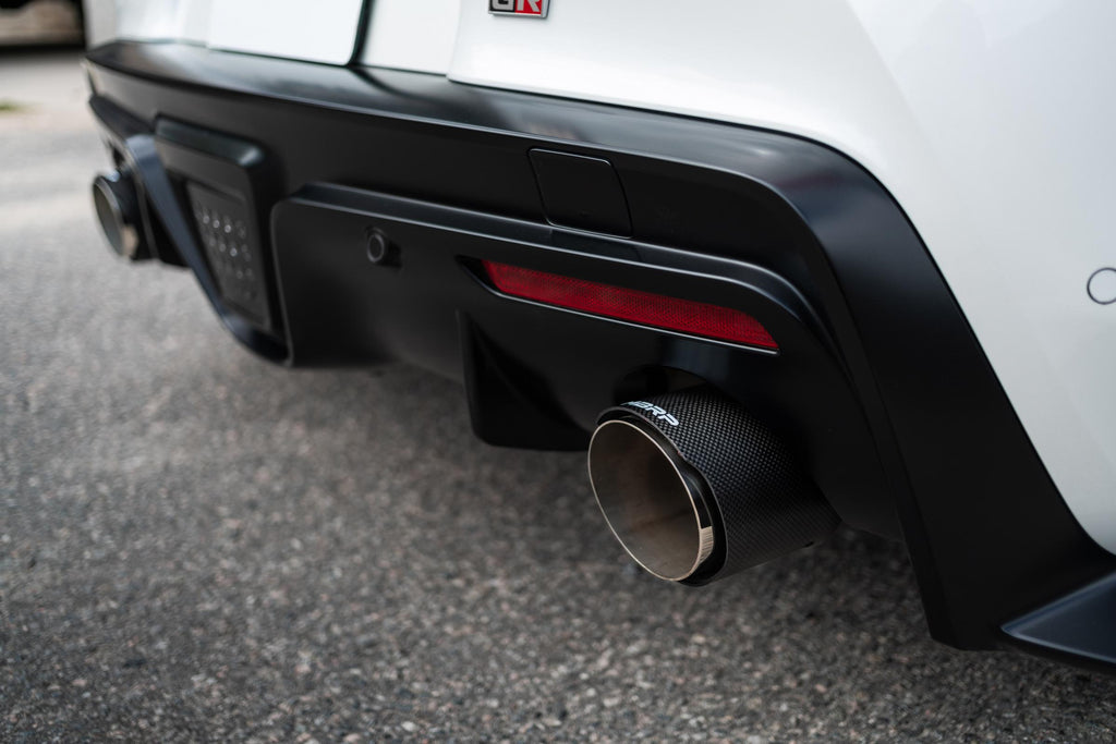 20-24 Toyota Supra T304 Stainless Steel 3 inch Cat-Back Dual Rear Outlet with Burnt End Tips 2 4.5 inch T305 Burnt End Tips Included MBRP
