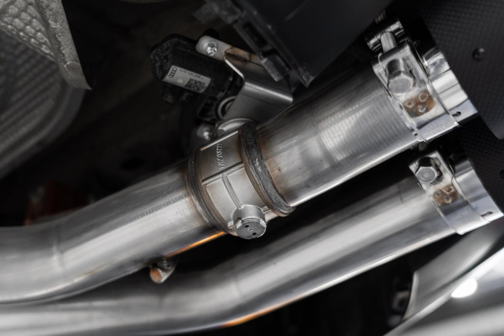 2015-2020 Audi S3 T304 Stainless Steel 3 Inch Cat Back Quad Split Rear Exit with Carbon Fiber Tips Active Exhaust MBRP