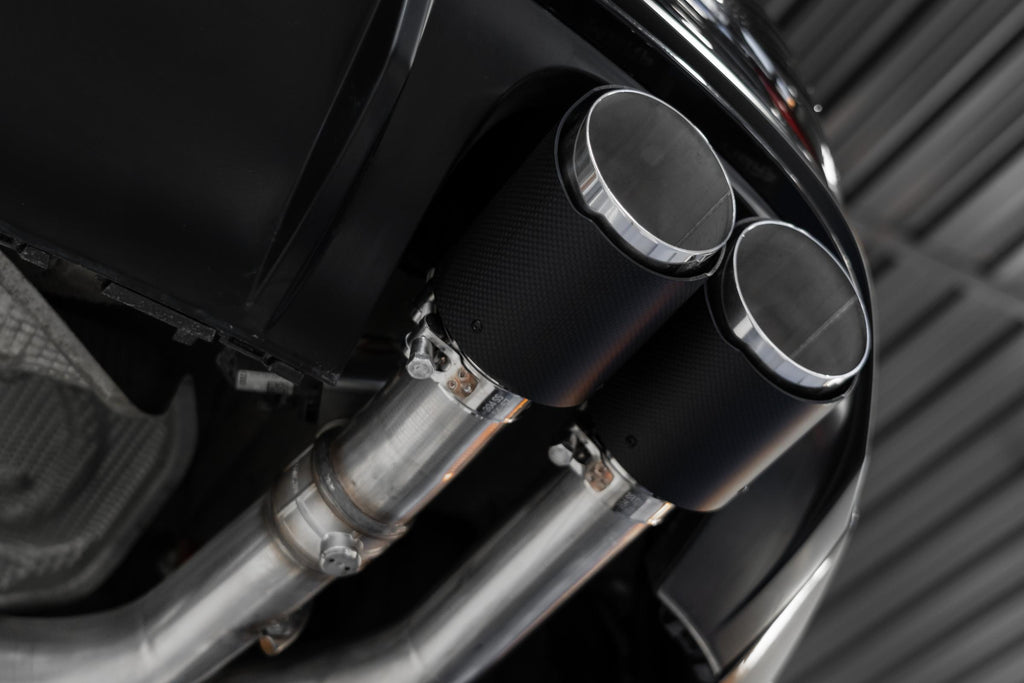 2015-2020 Audi S3 T304 Stainless Steel 3 Inch Cat Back Quad Split Rear Exit with Carbon Fiber Tips Active Exhaust MBRP