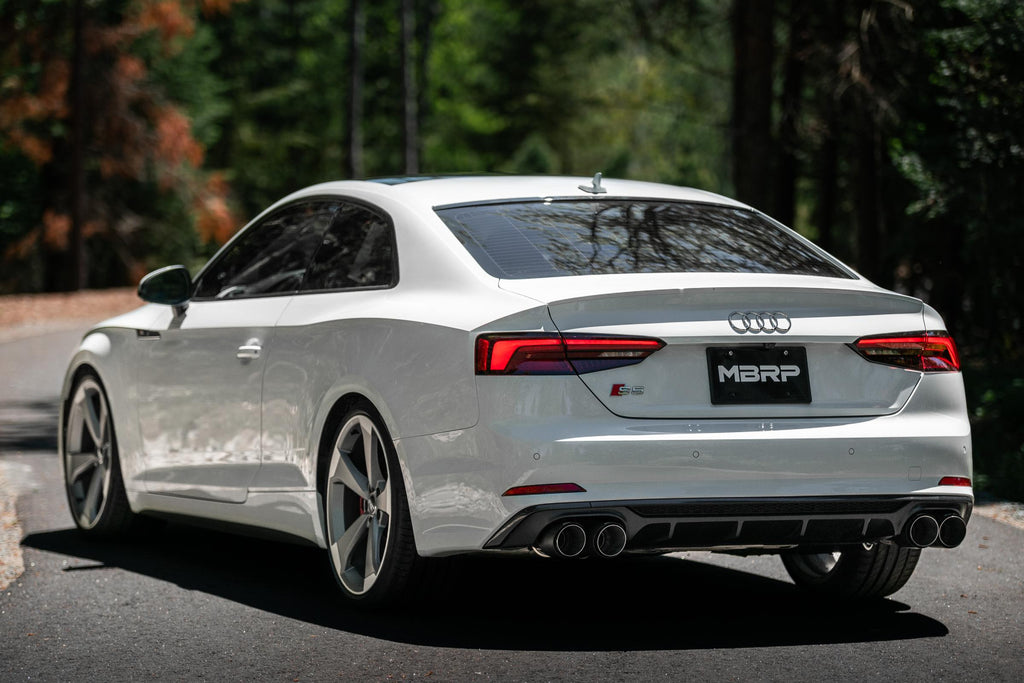 T304 Stainless Steel 2.5 Inch Resonator Back Dual Rear Quad Carbon Fiber Tips 18-Up Audi S5 Coupe/S4 Sedan MBRP
