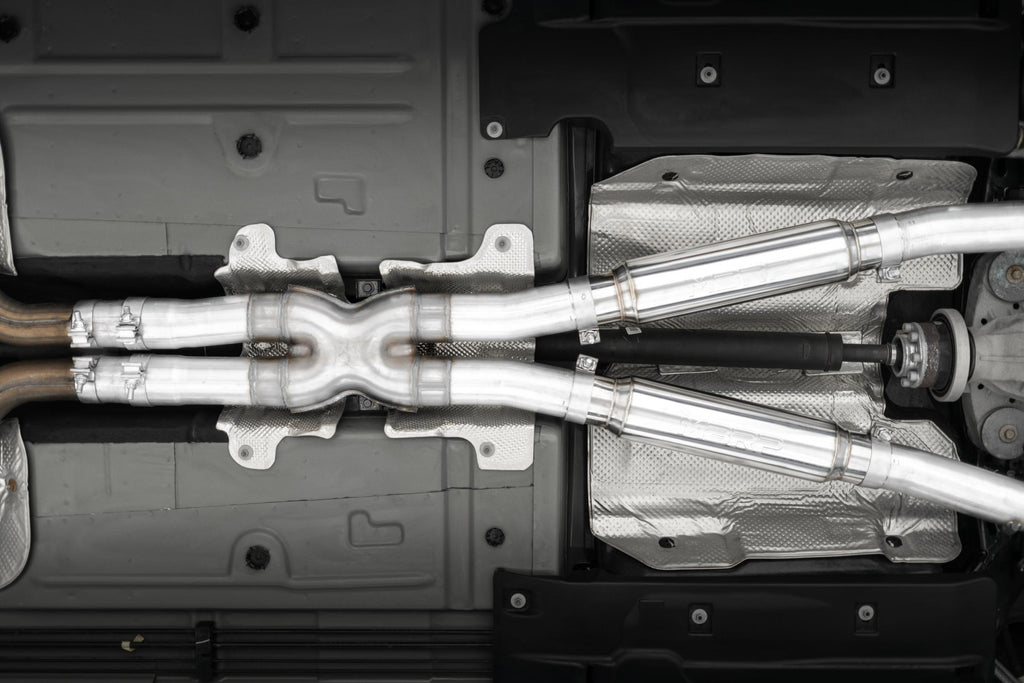 15-23 Dodge Challenger T304 Stainless Steel 3 Inch Dual Cat Back Quad Tips with Carbon Fiber Tips (Street Version) Exhaust System MBRP